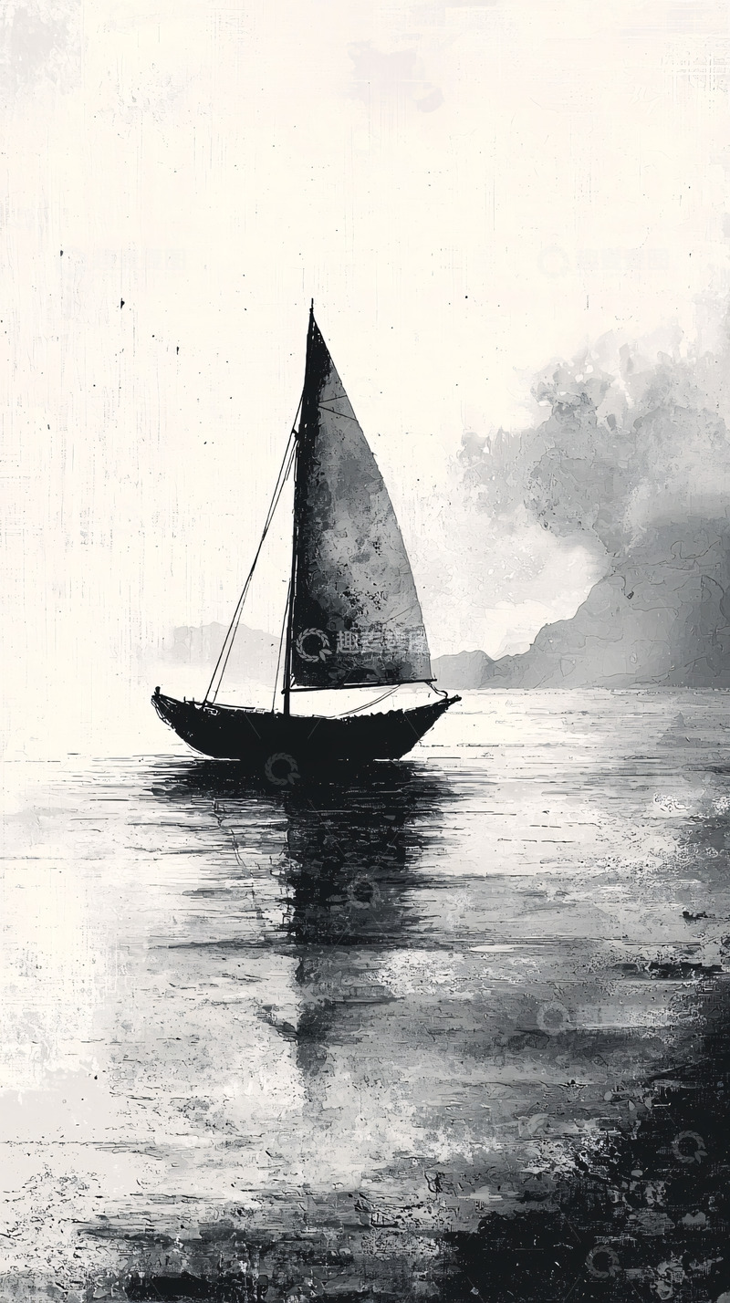 高清大图下载【趣麦麦图】黑白帆船海景