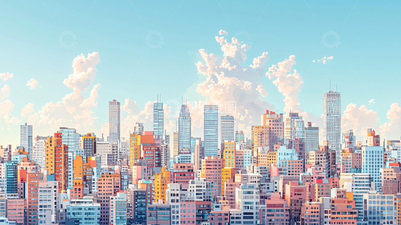 高清大图下载【趣麦麦图】彩色城市剪影