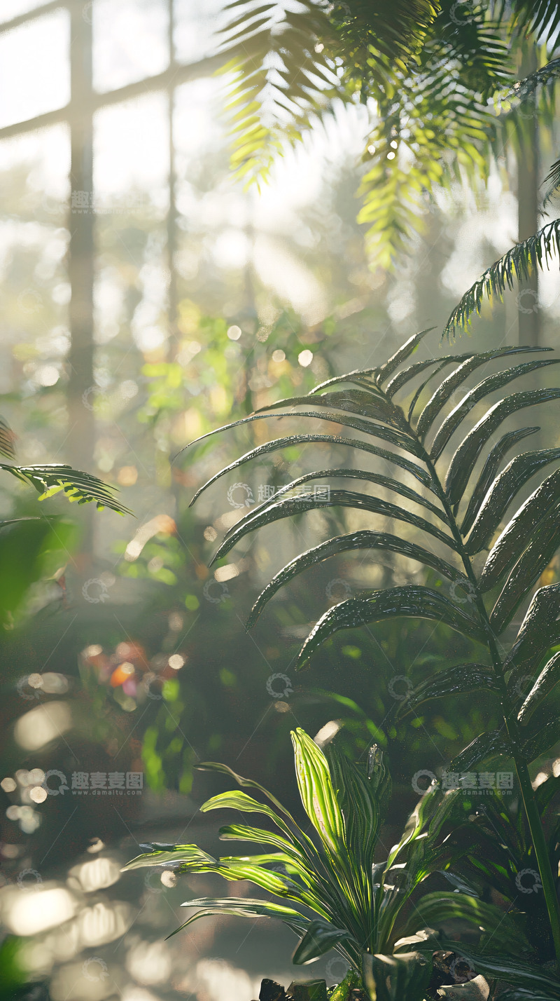 高清大图下载【趣麦麦图】阳光透过玻璃洒在植物上