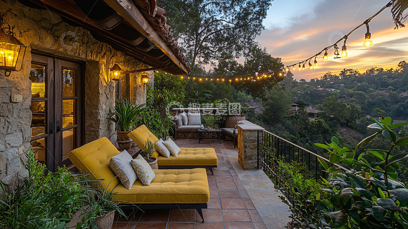 高清大图下载【趣麦麦图】山顶别墅阳台黄昏景色
