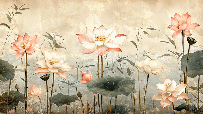 高清大图下载【趣麦麦图】水墨荷花壁纸