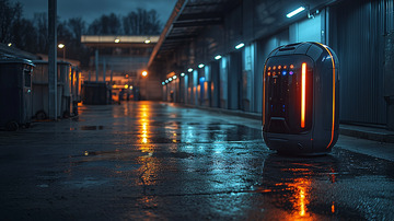 夜晚雨中智能垃圾桶