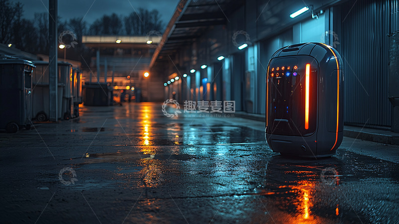 高清大图下载【趣麦麦图】夜晚雨中智能垃圾桶