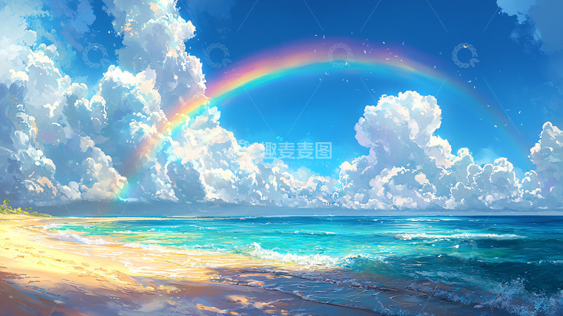 高清大图下载【趣麦麦图】彩虹海滩风景画