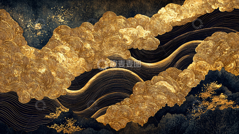 高清大图下载【趣麦麦图】金色山峦水墨画