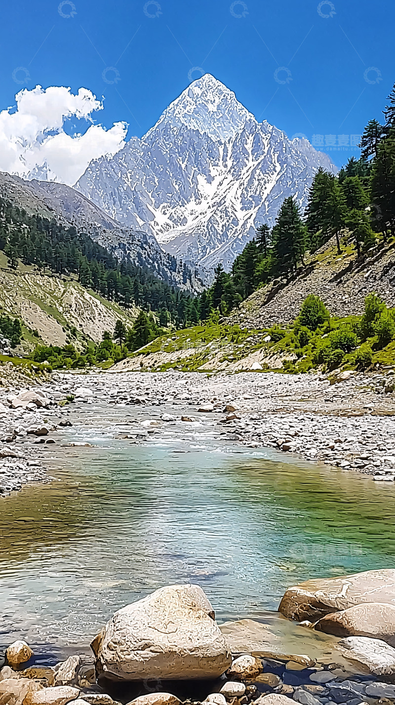 高清大图下载【趣麦麦图】雪山河流峡谷景色