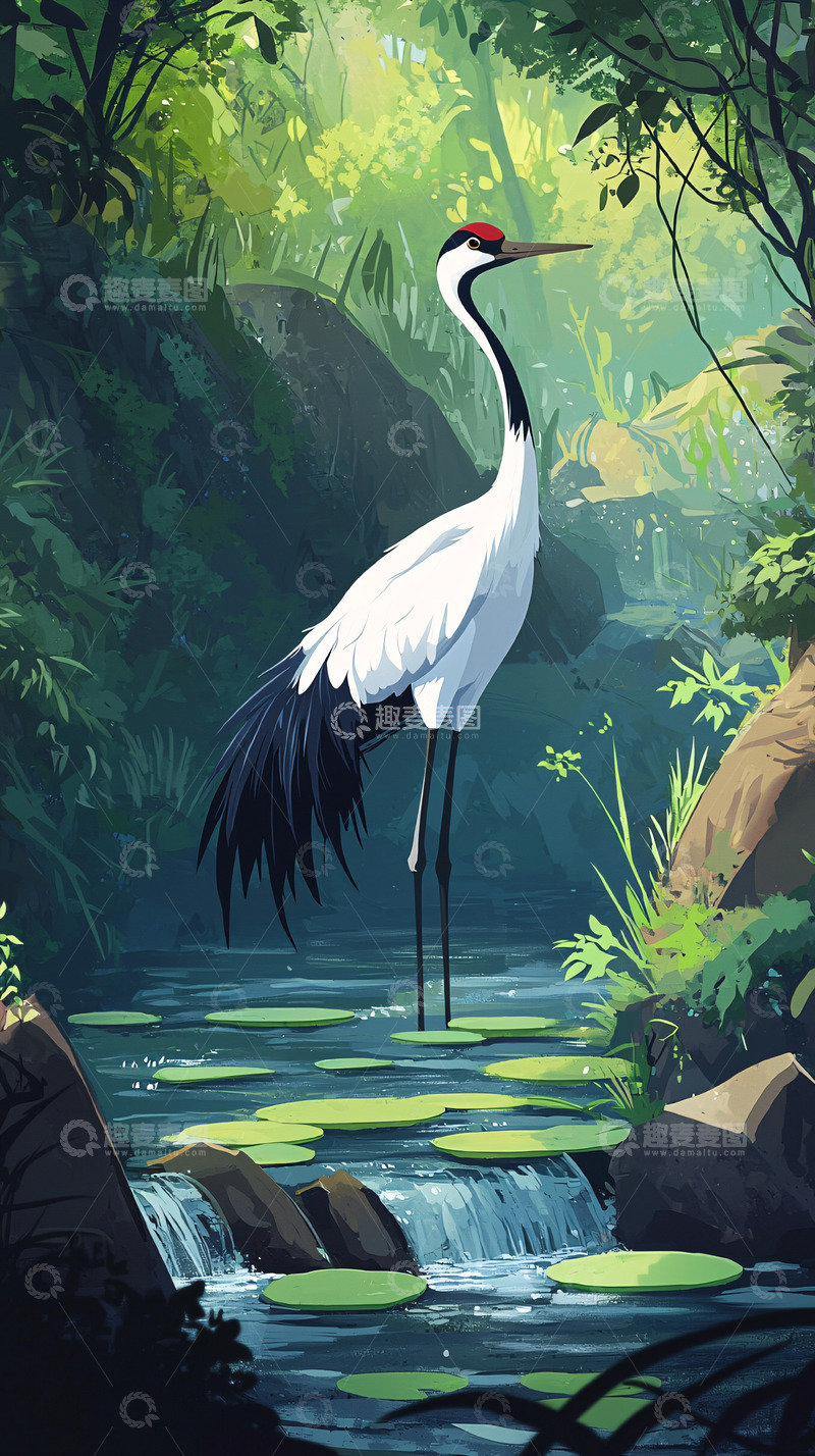 高清大图下载【趣麦麦图】绿林仙鹤高清图