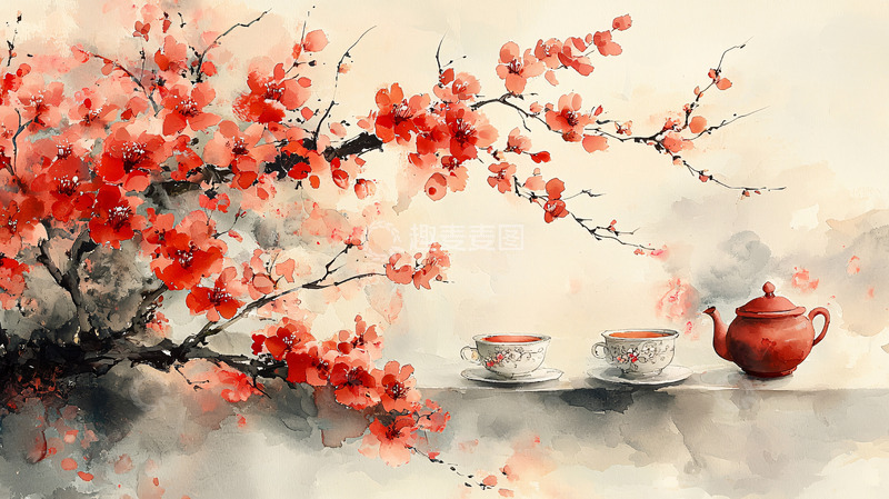 高清大图下载【趣麦麦图】红梅水墨画