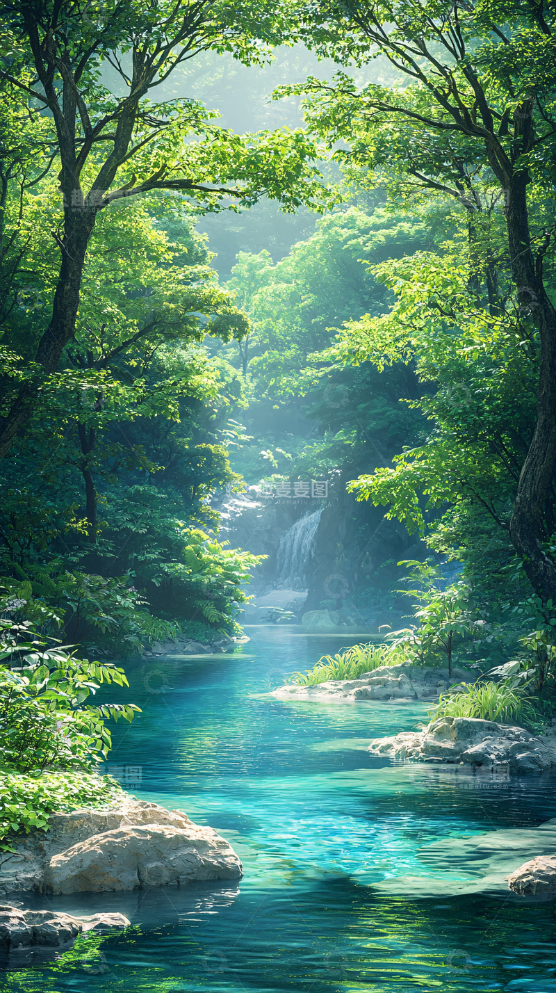 高清大图下载【趣麦麦图】清澈溪流森林景观