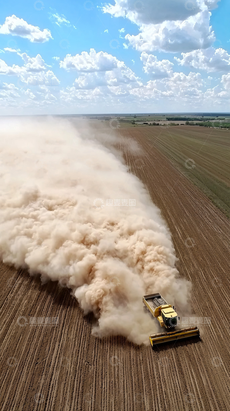 高清大图下载【趣麦麦图】收割机扬起漫天尘土