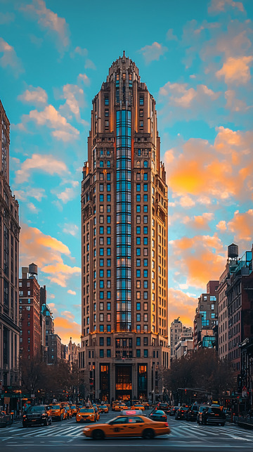 纽约摩天大楼落日剪影