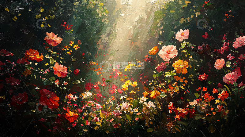 高清大图下载【趣麦麦图】光线穿过花丛的梦幻花园