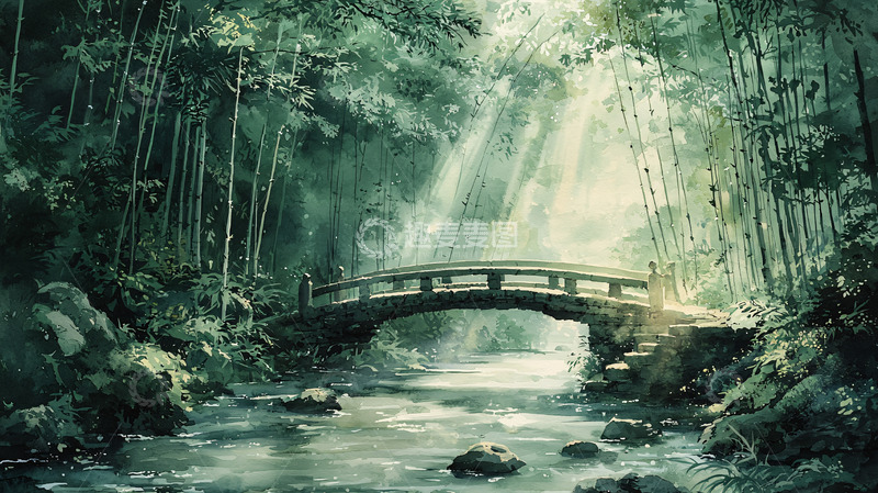 高清大图下载【趣麦麦图】绿意盎然的森林小桥