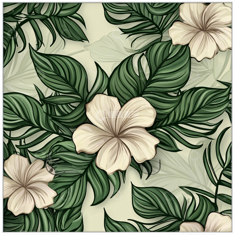 高清大图下载【趣麦麦图】花朵绿叶热带植物图案