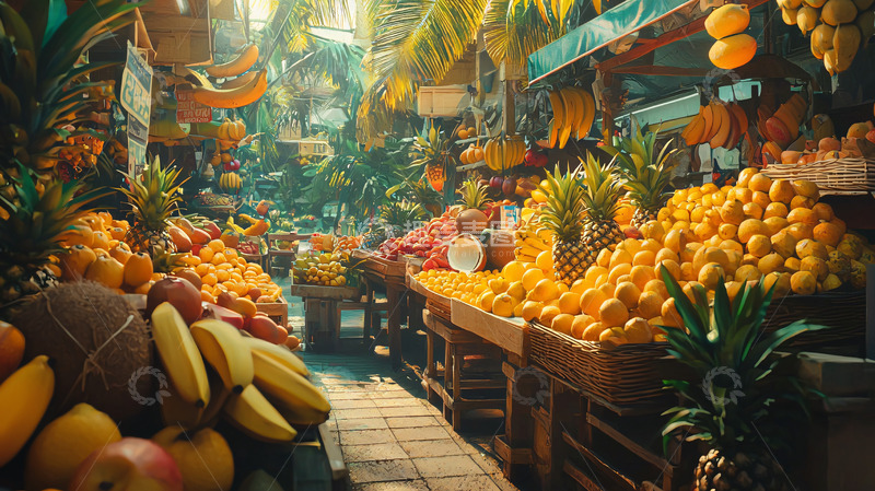 高清大图下载【趣麦麦图】热带水果市场