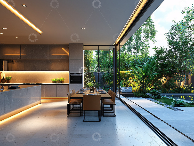 高清大图下载【趣麦麦图】现代极简风格厨房餐厅设计