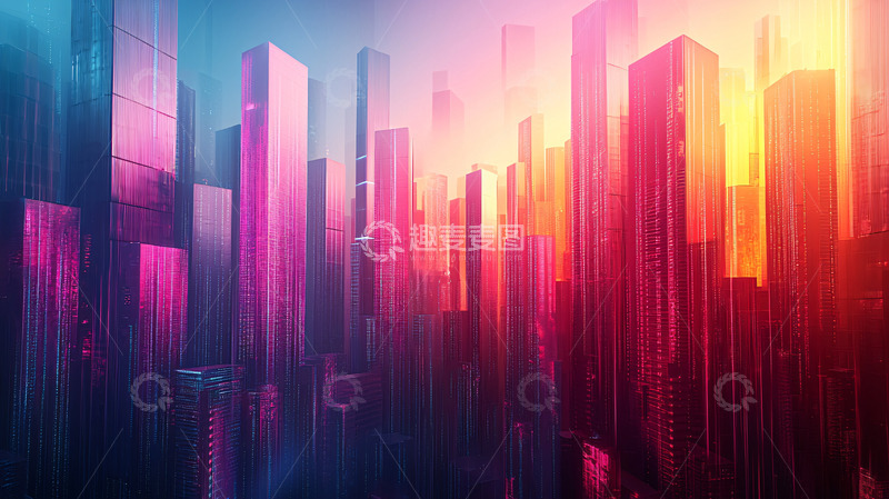 高清大图下载【趣麦麦图】炫彩都市建筑群