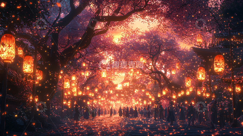 高清大图下载【趣麦麦图】梦幻萤火树林小路