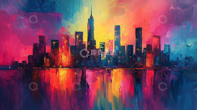 高清大图下载【趣麦麦图】彩色城市剪影