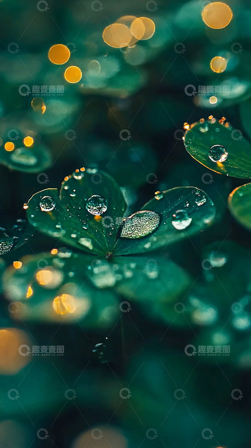 高清大图下载【趣麦麦图】绿叶上的水珠