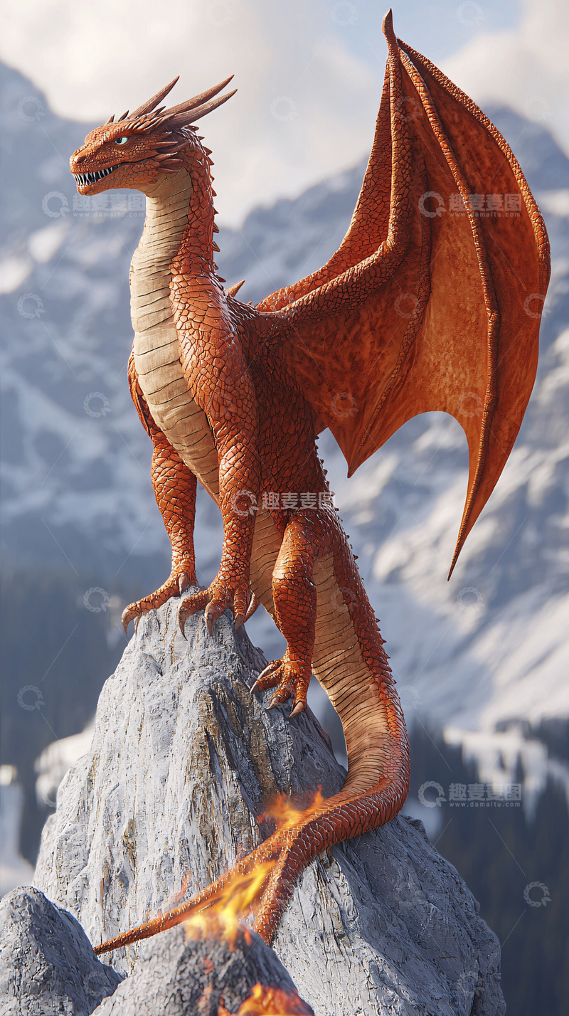 高清大图下载【趣麦麦图】山顶上的橙色巨龙