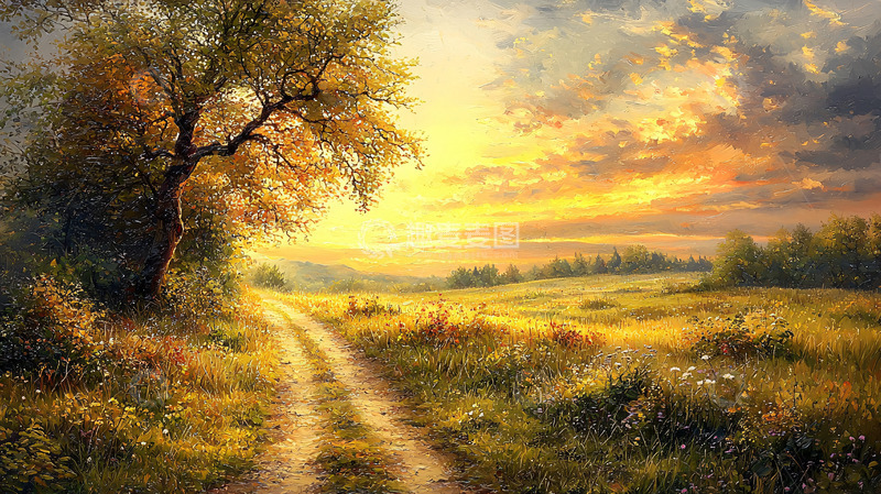 高清大图下载【趣麦麦图】田园风光黄昏日落