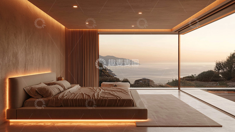 高清大图下载【趣麦麦图】卧室落地窗海景