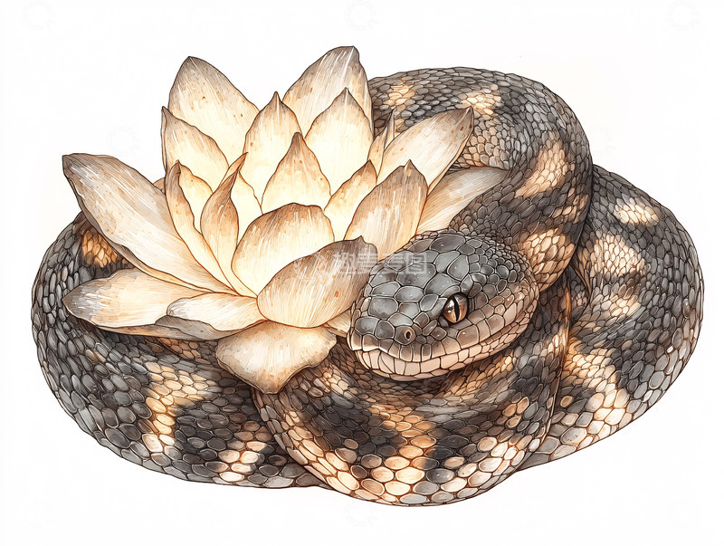 高清大图下载【趣麦麦图】蛇与莲花缠绕的艺术