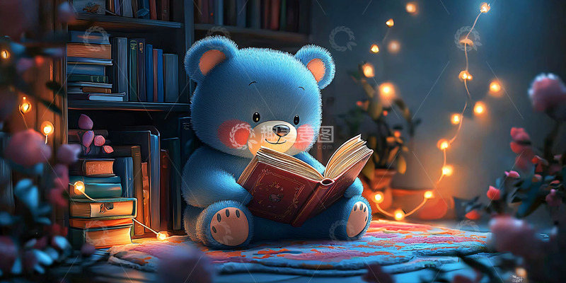 高清大图下载【趣麦麦图】蓝熊看书