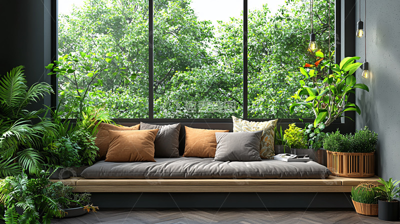 高清大图下载【趣麦麦图】落地窗休闲榻榻米