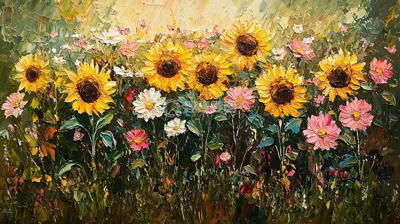 高清大图下载【趣麦麦图】向日葵田园油画风景