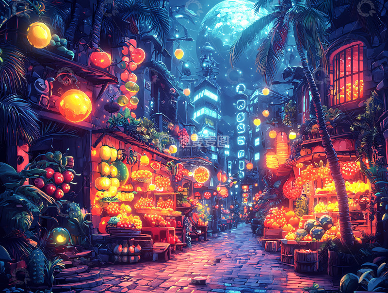 高清大图下载【趣麦麦图】夜市