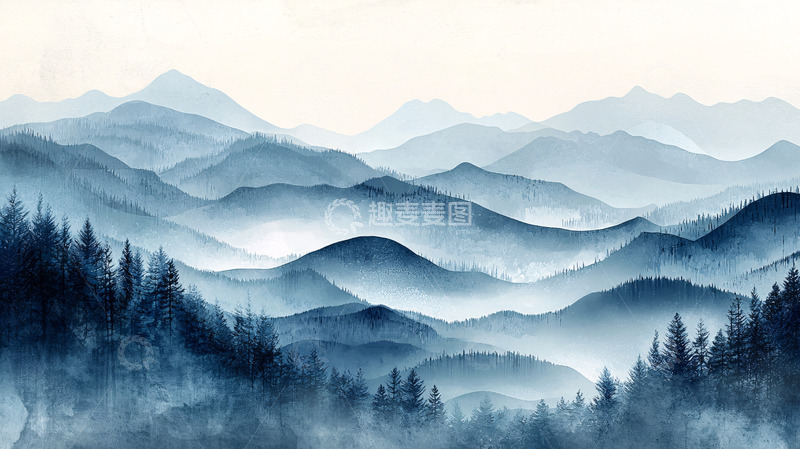 高清大图下载【趣麦麦图】水墨蓝山