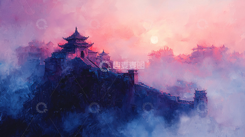 高清大图下载【趣麦麦图】日出云海山顶古寺