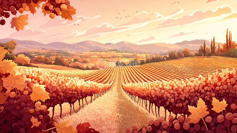 高清大图下载【趣麦麦图】秋日葡萄园风景画
