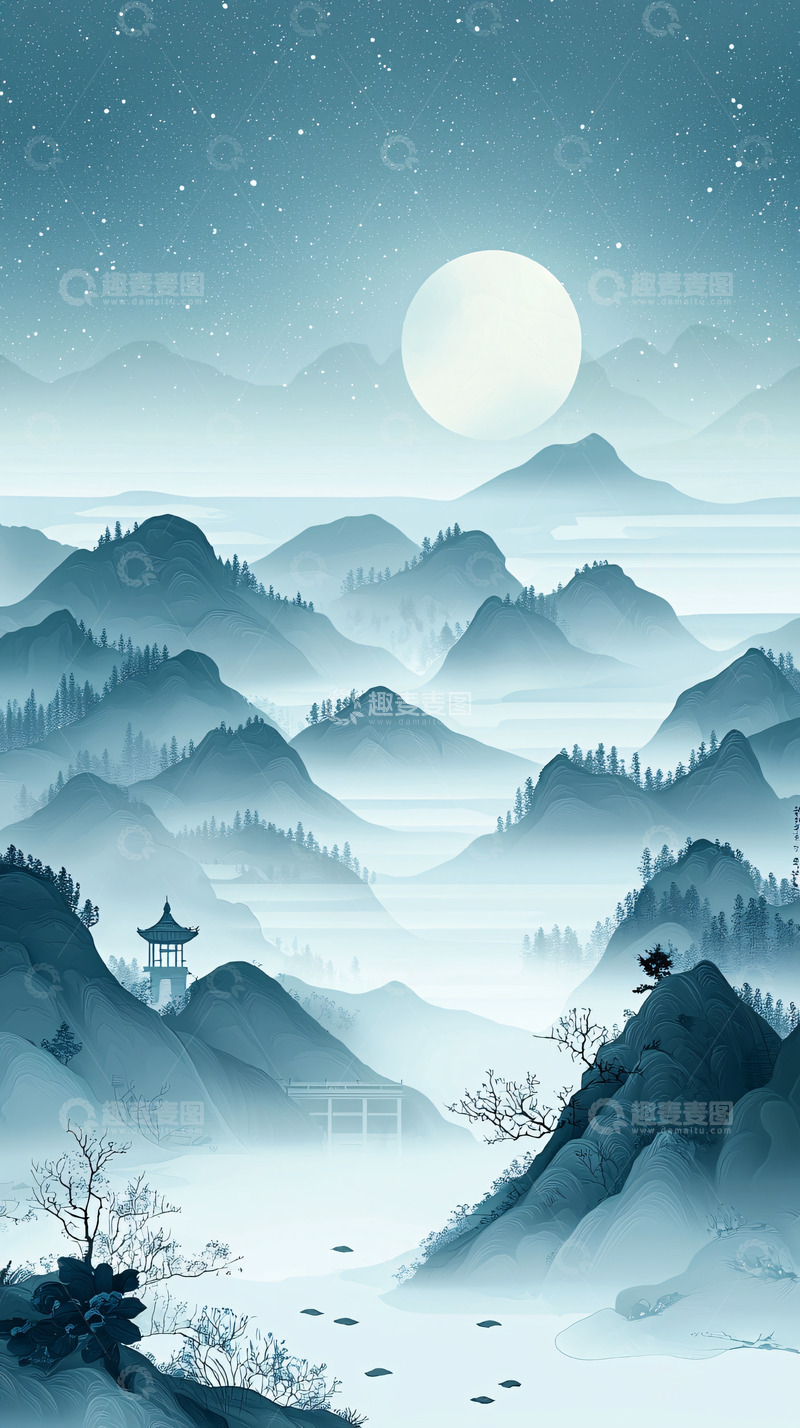 高清大图下载【趣麦麦图】水墨山水画106