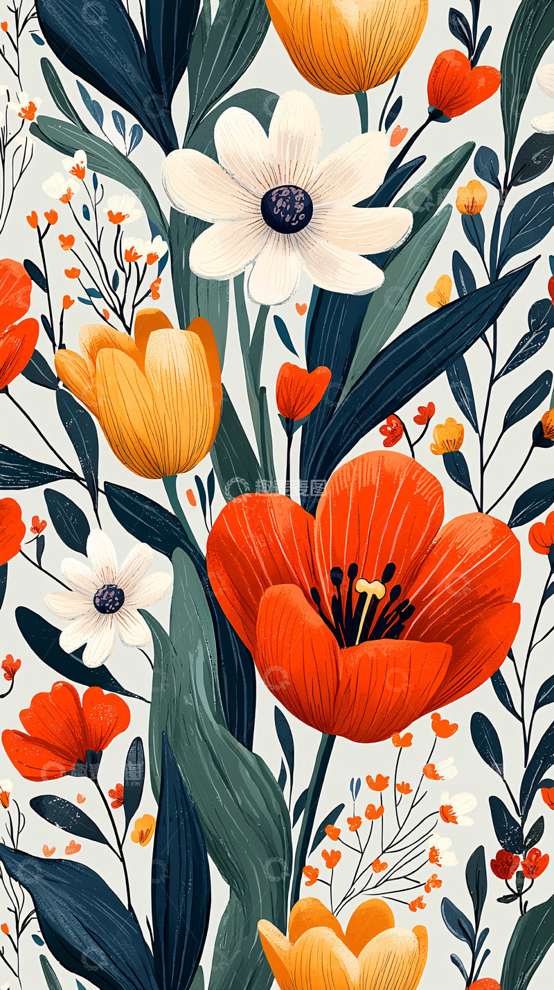 高清大图下载【趣麦麦图】鲜艳花朵植物图案