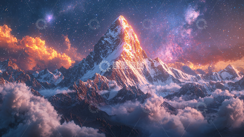 高清大图下载【趣麦麦图】梦幻雪山星空