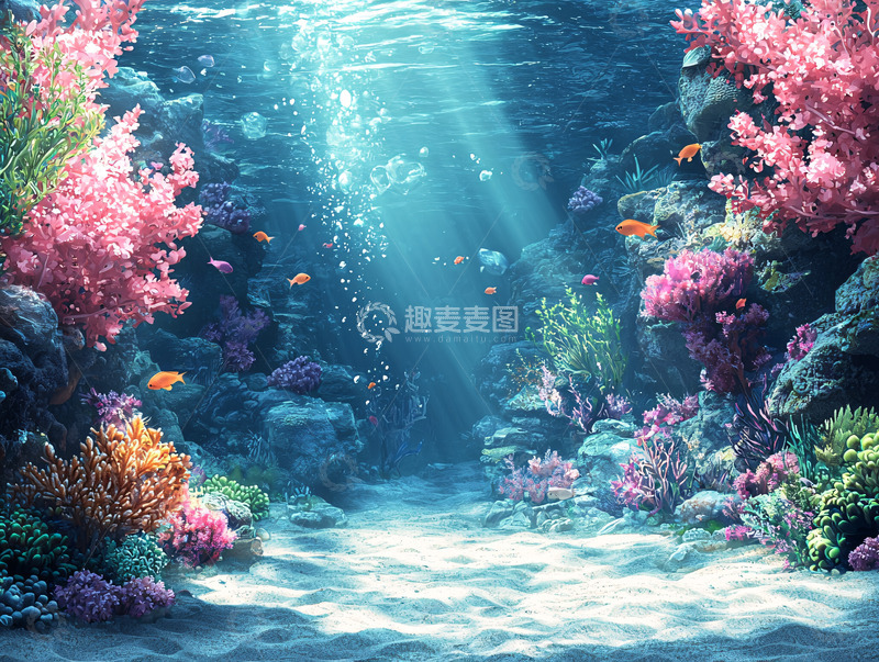 高清大图下载【趣麦麦图】海底珊瑚礁阳光水波