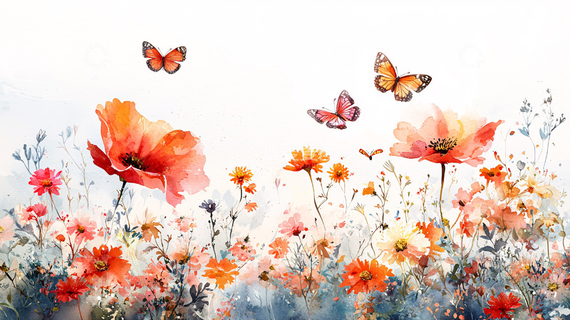 高清大图下载【趣麦麦图】水彩花卉蝴蝶
