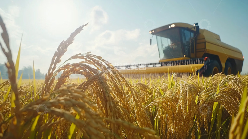 高清大图下载【趣麦麦图】金色稻田收割机