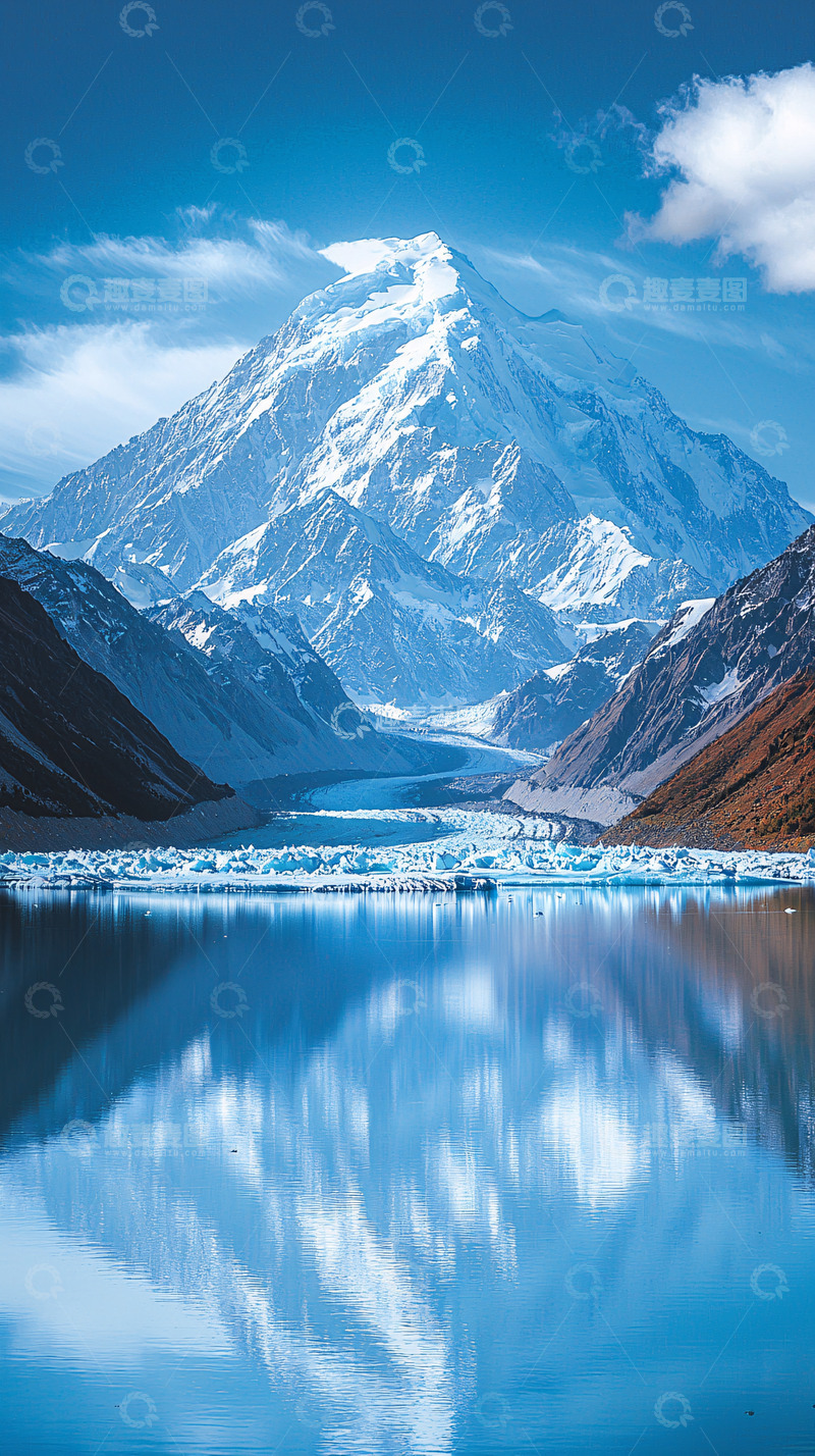 高清大图下载【趣麦麦图】雪山湖泊倒影