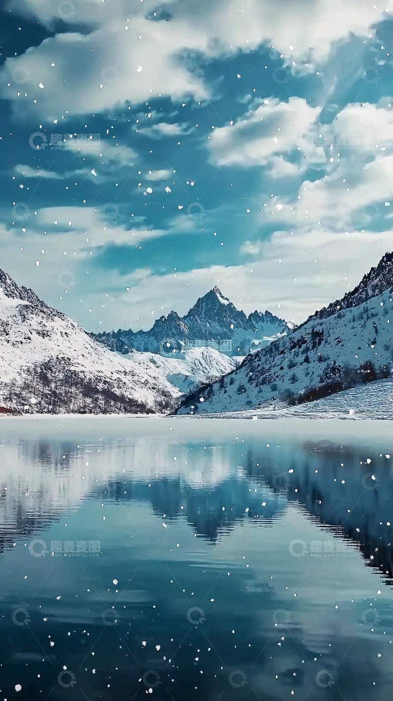 高清大图下载【趣麦麦图】雪山湖泊倒影