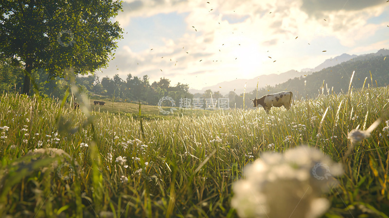 高清大图下载【趣麦麦图】夕阳下草原上的奶牛