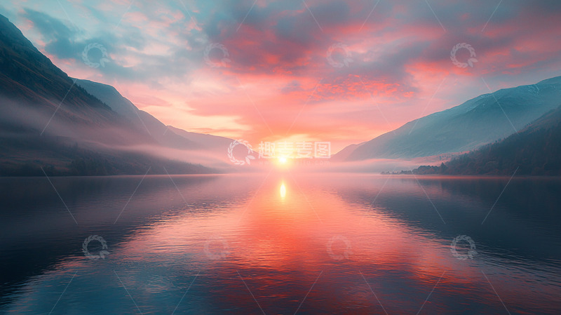 高清大图下载【趣麦麦图】日出湖光山色
