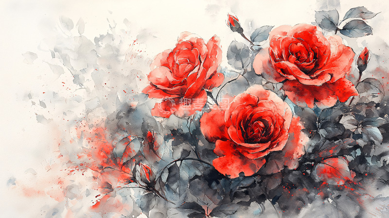 高清大图下载【趣麦麦图】水彩玫瑰花
