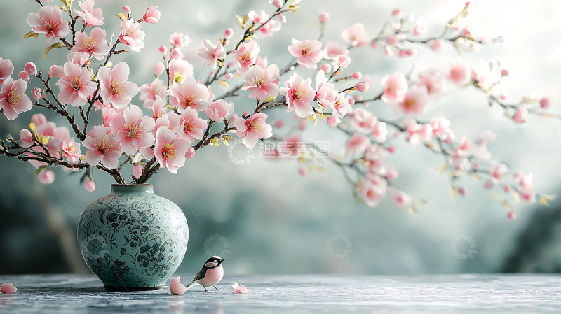 高清大图下载【趣麦麦图】粉嫩樱花插花静物