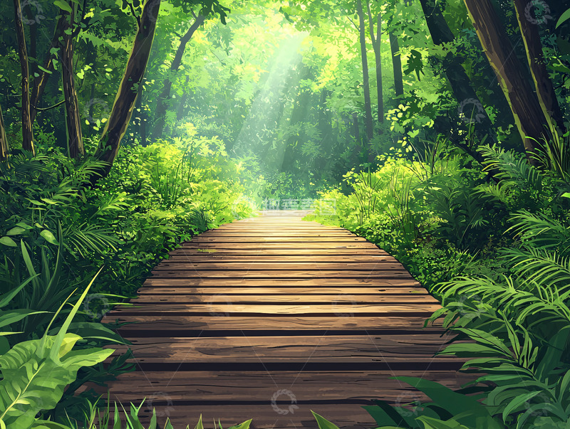 高清大图下载【趣麦麦图】森林木桥阳光清新风景