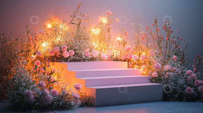 高清大图下载【趣麦麦图】梦幻花卉阶梯背景