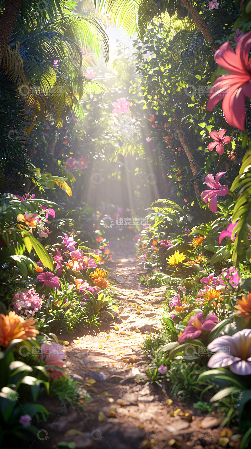 高清大图下载【趣麦麦图】阳光穿透热带雨林